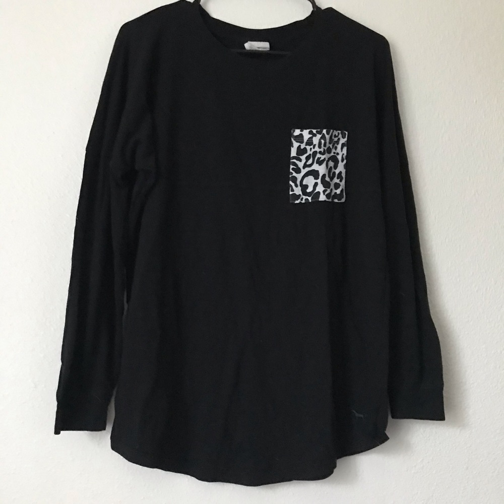PINK Black leopard print pocket long sleeve Sz S